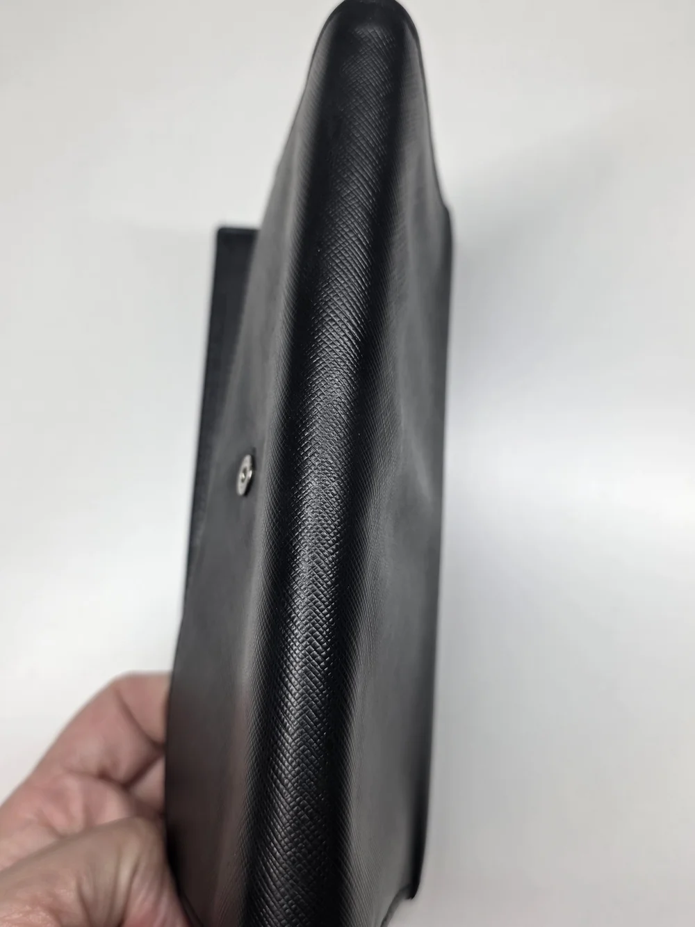 Black Ferragamo Leather Gancini Clutch with Silver Logo Hardware